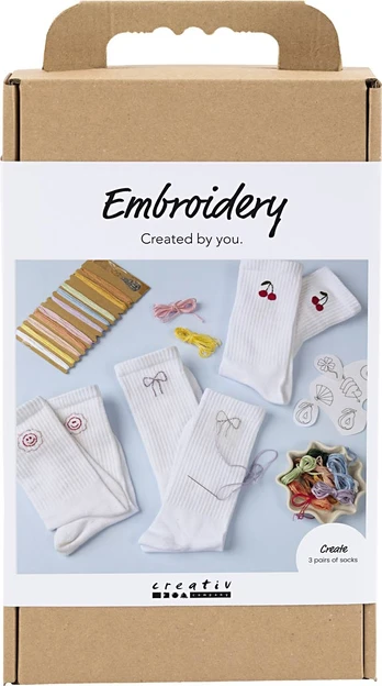 Diy Kit - Craft Kit Embroidery, socks, white, 1 pack (9772641)