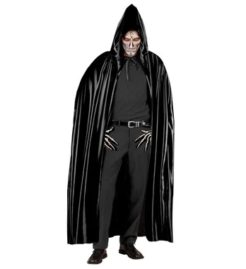 BLACK HOODED CAPE - 142 cm