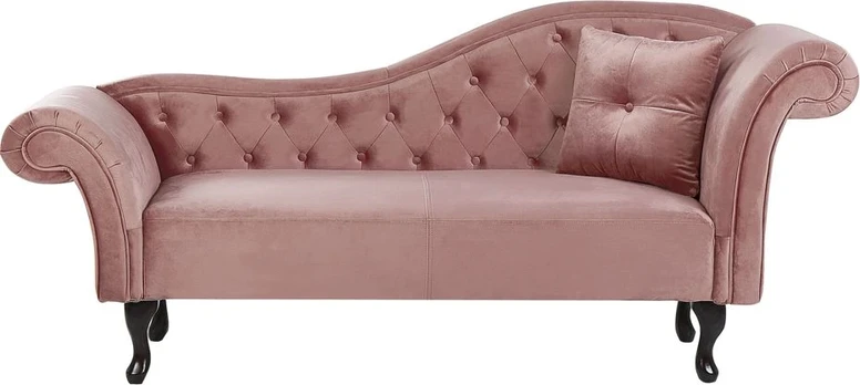 Sofa Beliani Dešininis šezlongas LATTES veliūrinis rožinis