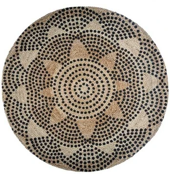 Round jute carpet, Ø 120 cm, geometric pattern