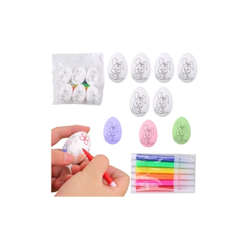 Lean Toys Easter Styrofoam Eggs For Painting Markers Rabbit Pattern C 6pcs