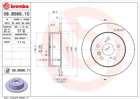 Stabdžių diskas BREMBO 08.B566.11