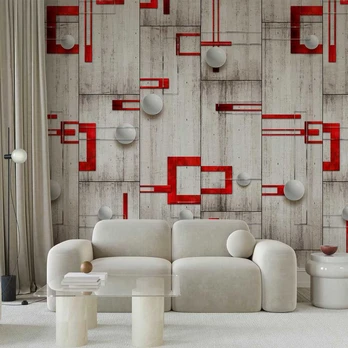 Artgeist Tapetas - Concrete, red frames and baltas knobs