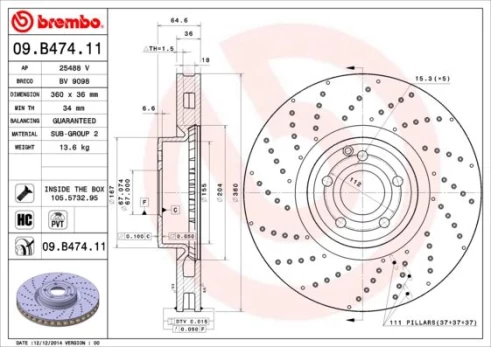 Stabdžių diskas BREMBO 09.B474.11