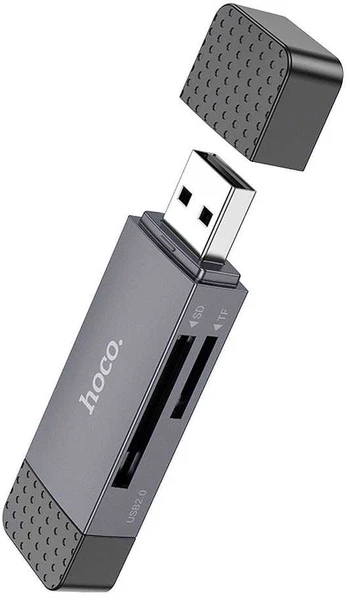 Dėklas HOCO card reader 2in1 USB A + Type C 3.0 metal pilka