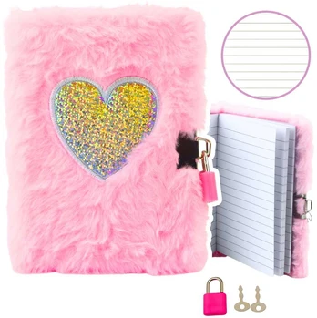 Lean Plush Diary Notebook with Padlock and 2 Keys Heart Rožinė A6 80 Sheets