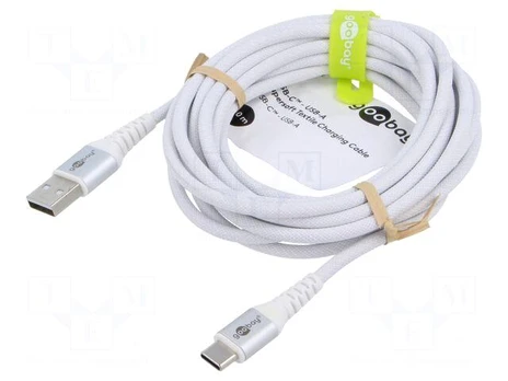 Cable | USB 2.0 | USB A plug,USB C plug | 3m | white | 0.48Gbps | 60W | 3A