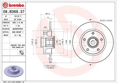 Stabdžių diskas BREMBO 08.B369.37