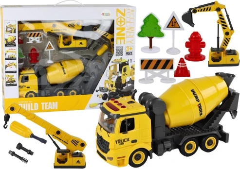 Lean Construction Vehicles Sound Light 1:12 DIY Concrete Mixer Crane Excavator