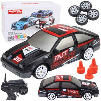 Lean Toys RC Coupe Remote Control Drift Car with Interchangeable Wheels Juodas 1:24