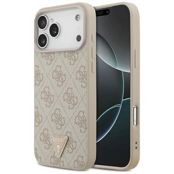 Dėklas Guess Leather 4G Triangle Strass MagSafe Case for iPhone 17 Pro Max / 18 Pro Max - Rožinė