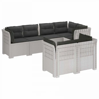7-Vietis Sodo Sofa su Pagalvėlėmis Ratanas PP Balta