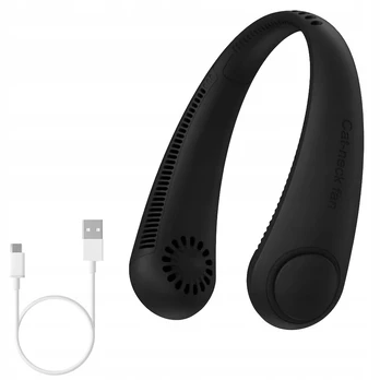 Nešiojamas sportinis ventiliatorius, usb kaklo ventiliatorius, juodas