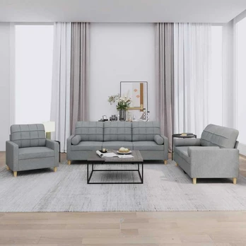 Sofa Sofos komplektas su pagalvėmis, 3 dalių, pilkas, audinys