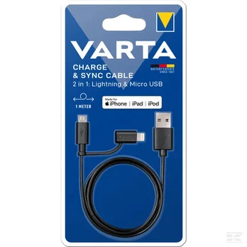USB-micro USB/iPhone laidas VARTA, 1m, juodos spalvos, iPhone, iPad, iPod, 57943101401