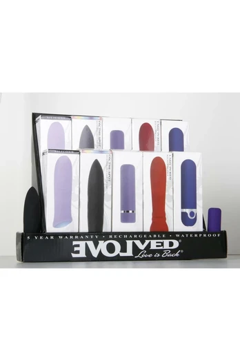EVOLVED Rechargeable Bullet Mixed Display - Set of 10 Intimate Devices, Multicolor