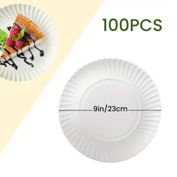 Popierinės lėkštės, baltos, 100 vnt