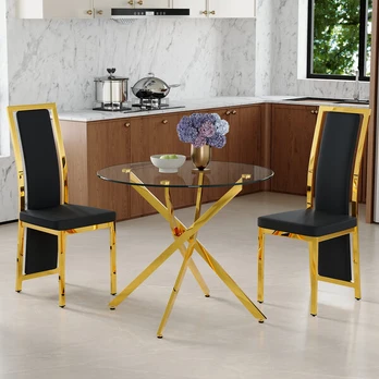 Valgomasis stalas ir kėdės, 88 cm stiklas, 2 vnt