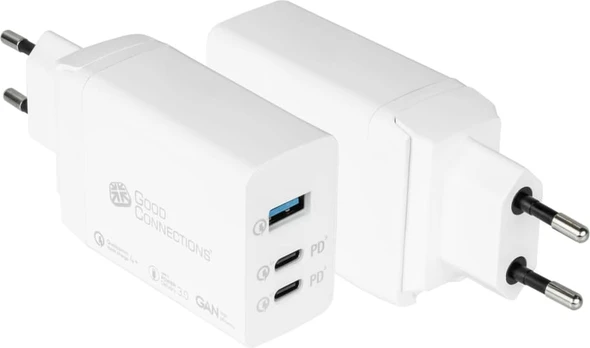 Good Connections GC USB-Schnellladegerät 65W mit GaN-Technologie, 2xUSB-C+1xUSB-A, PD 3.0, QC 3.0
