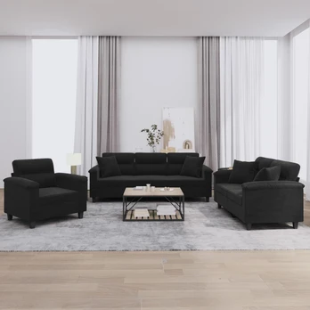 Sofa Sofos komplektas su pagalvėmis, 3 dalių, juodas, audinys