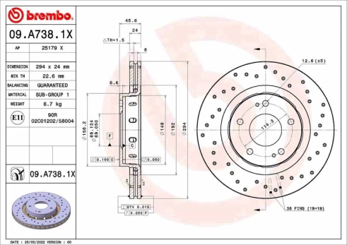 Stabdžių diskas BREMBO 09.A738.1X