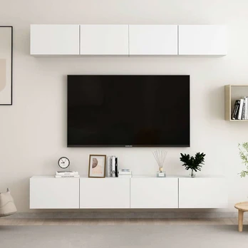 TV staliukas Televizoriaus spintelės, 4vnt., baltos, 100x30x30cm, mdp