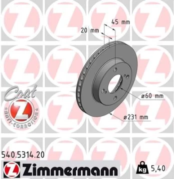 Stabdžių diskas ZIMMERMANN 540.5314.20