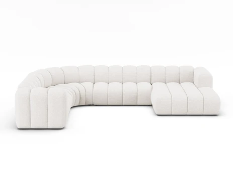 Boucle Modular Panoramic Left Corner Sofa, "Lupine", 6 Seats, 370x280x70, White