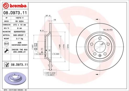 Stabdžių diskas BREMBO 08.D973.11