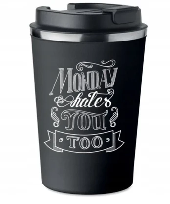 Terminis puodelis Premium su spauda Monday Hates You Too 350ml 0,35l Kt_005