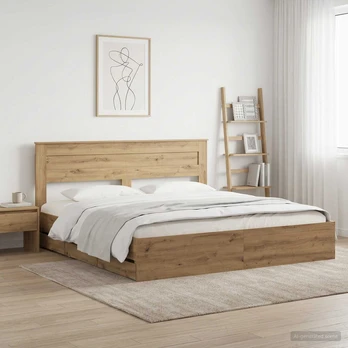 Lova Bed Frame with Storage and Headboard Artisan Oak 180 x 200 cm