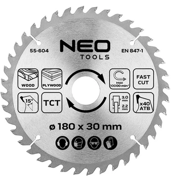 Neo Tools Diskinio pjūklo diskas, Widia, 180 x 30 mm, 40 dantų