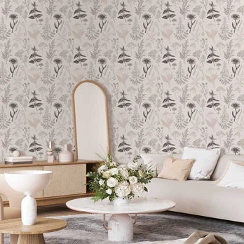 Artgeist Tapetas - Flowers and herbs in warm greys