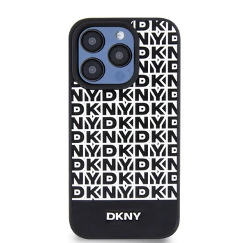 Dėklas DKNY PU Leather Repeat Pattern Bottom Stripe MagSafe Case for iPhone 12|12 Pro Juodas