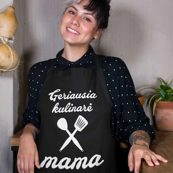Medvilninė prijuostė "Mama - geriausia kulinarė"
