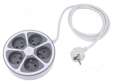 Extension lead | 3x1.5mm2 | Schuko | Sockets: 5 | PVC | white | 2m | 16A