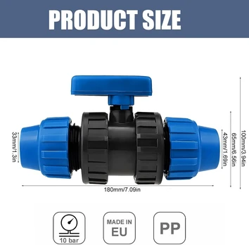 Rutulinis vožtuvas 32 mm Pp jungtis Pvc vamzdžiams