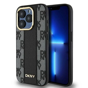 Dėklas DKNY PU Leather Checkered Pattern Magsafe Case for iPhone 15 Pro Max Juodas