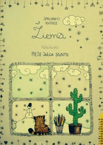 Žiema. Spalvinimo knygelė piešta ranka