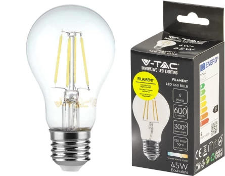 6W LED filamentinė lemputė, E27, A60, 3000K