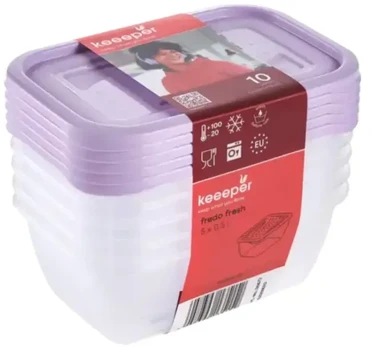 Keeeper Food container set rectangular 5x0.5L Fredo "Fresh" transparent/light violetinė