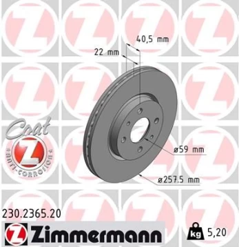 Stabdžių diskas ZIMMERMANN 230.2365.20