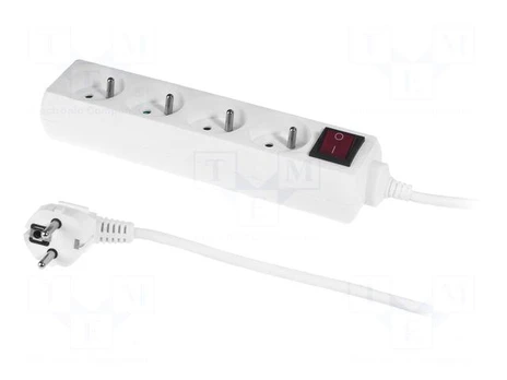Extension lead | 3x1mm2 | Schuko | Sockets: 4 | PVC | white | 1.5m | 10A