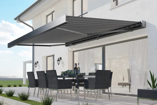 Terasos markizė PRIME AUTOMATIC su LED ir jutikliu, 500x300 cm, Pilkas/Baltas