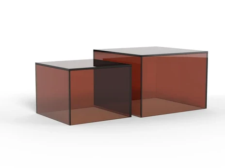 Dice coffee table set, Top glass brown, Base glass brown, 50x50x35 cm