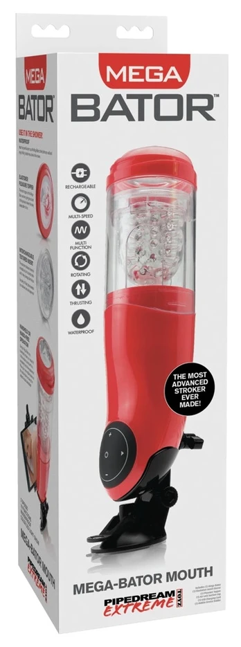 Pipedream Extreme Toyz pet Mega-Bator Mouth Red/Clear Vibruojantis masturbatorius