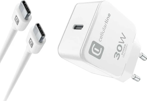 Įkroviklis Cellular Line Charger Kit USB-C do Apple 30W PD Baltas (ACHIPHKITC2CPD30WW)