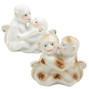Porceliano statulėlė "Beždžionėlės", 8 cm : Spalva - Ruda