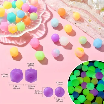 Silikoniniai karoliukai, 72pcs 12mm round beads and hexagonal luminous beads mixed