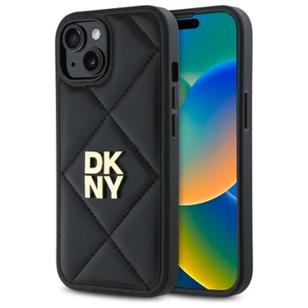 Dėklas DKNY DKHCP15SPQDSLK iPhone 15 6.1" juoda/juodas Quilted Stack Logo
